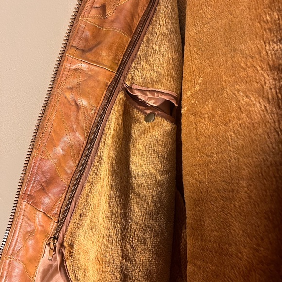 Men's Vintage Leather Bomber Jacket - Rich Brown Patch Work - Picture 7 of 7